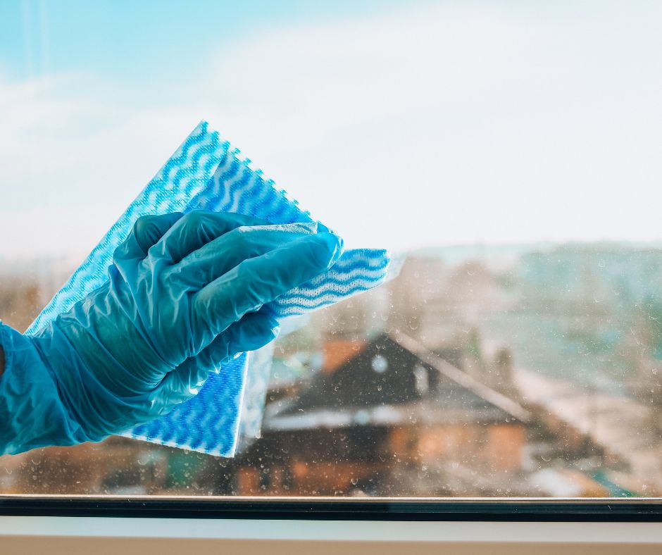 Image of hand cleaning a dirty window